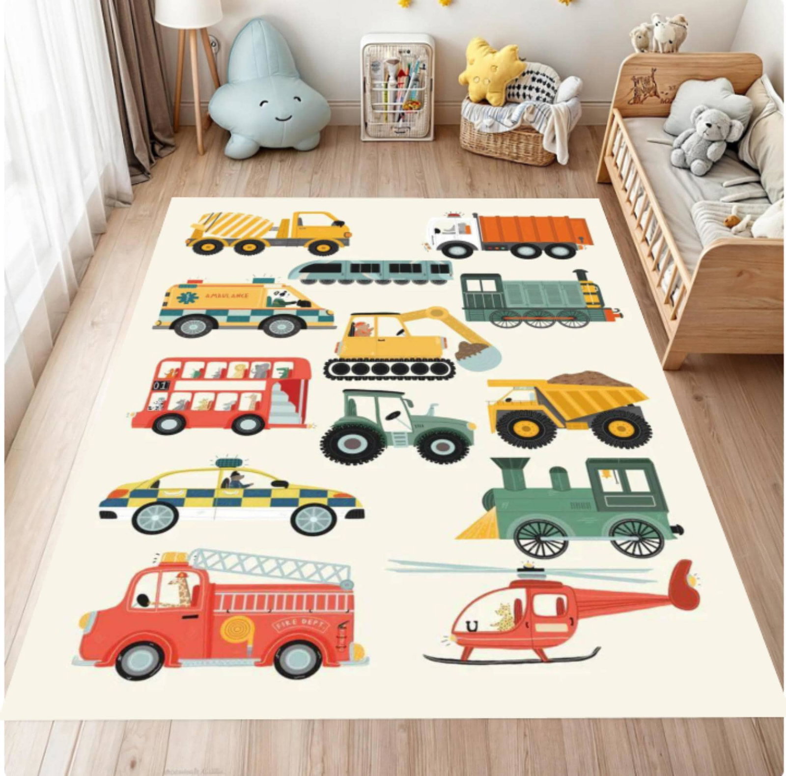 Vehicles & Transport Kids Rug | Trains Cars & Helicopters CarpetTVC1708358