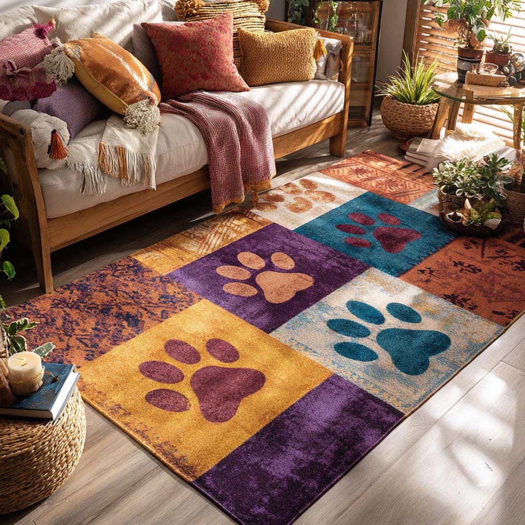Vibrant Rainbow Paw Area Rug - Non-Slip Washable 3D Print Rug for Living Room & BedroomTVC210898