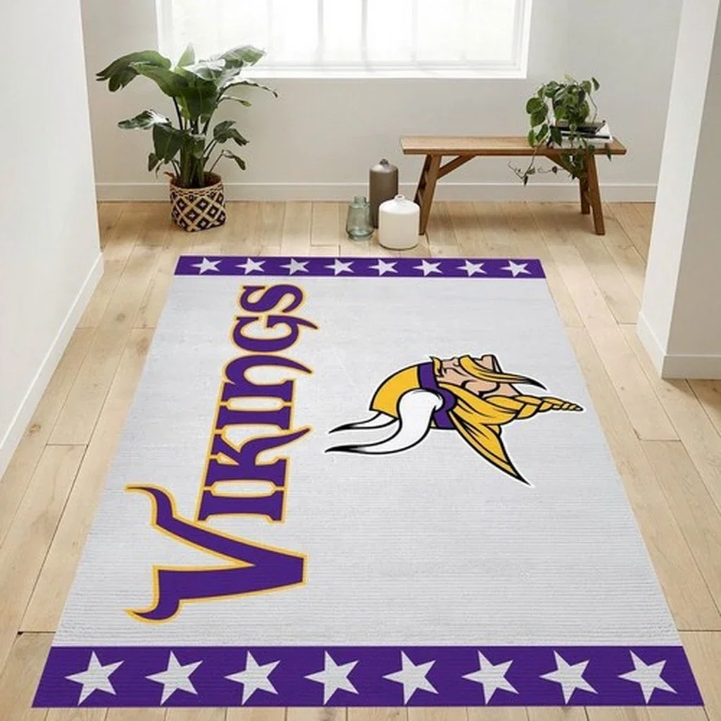 Viking Area Rug with Star Border for Living Room Purple and White