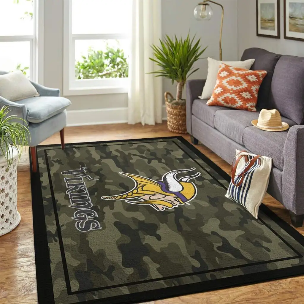 Viking Camo Area Rug for Living Room Decor and Floors Black and Green
