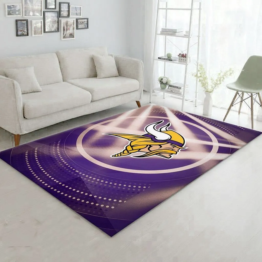 Viking Logo Rug for Living Room Decor Purple and Yellow