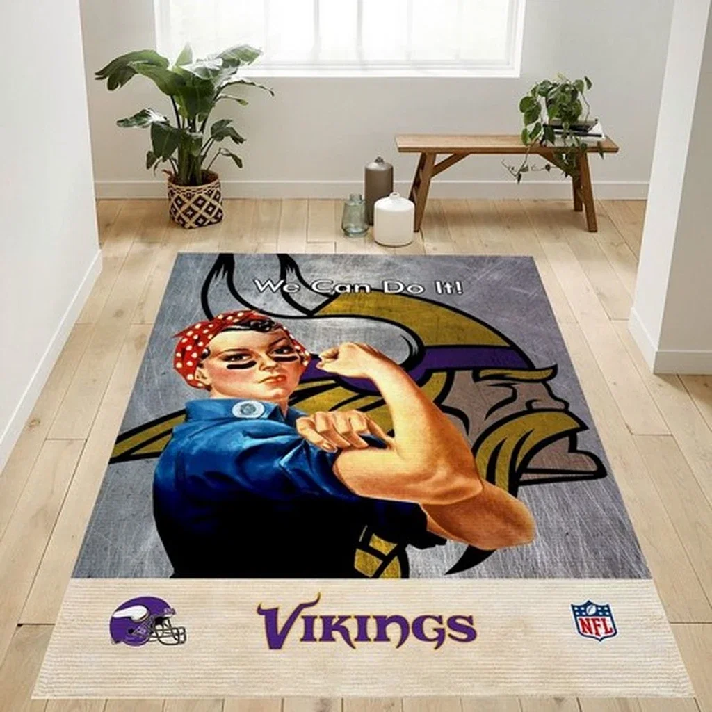 Viking Rug with Retro Rosie Design for Fans Beige and Blue