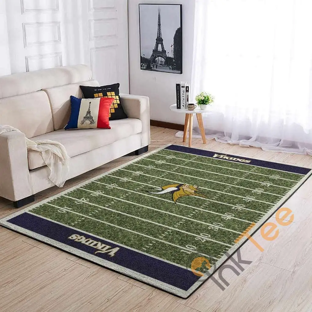 Vikings Football Field Area Rug for Living Room Decor Green and Purple
