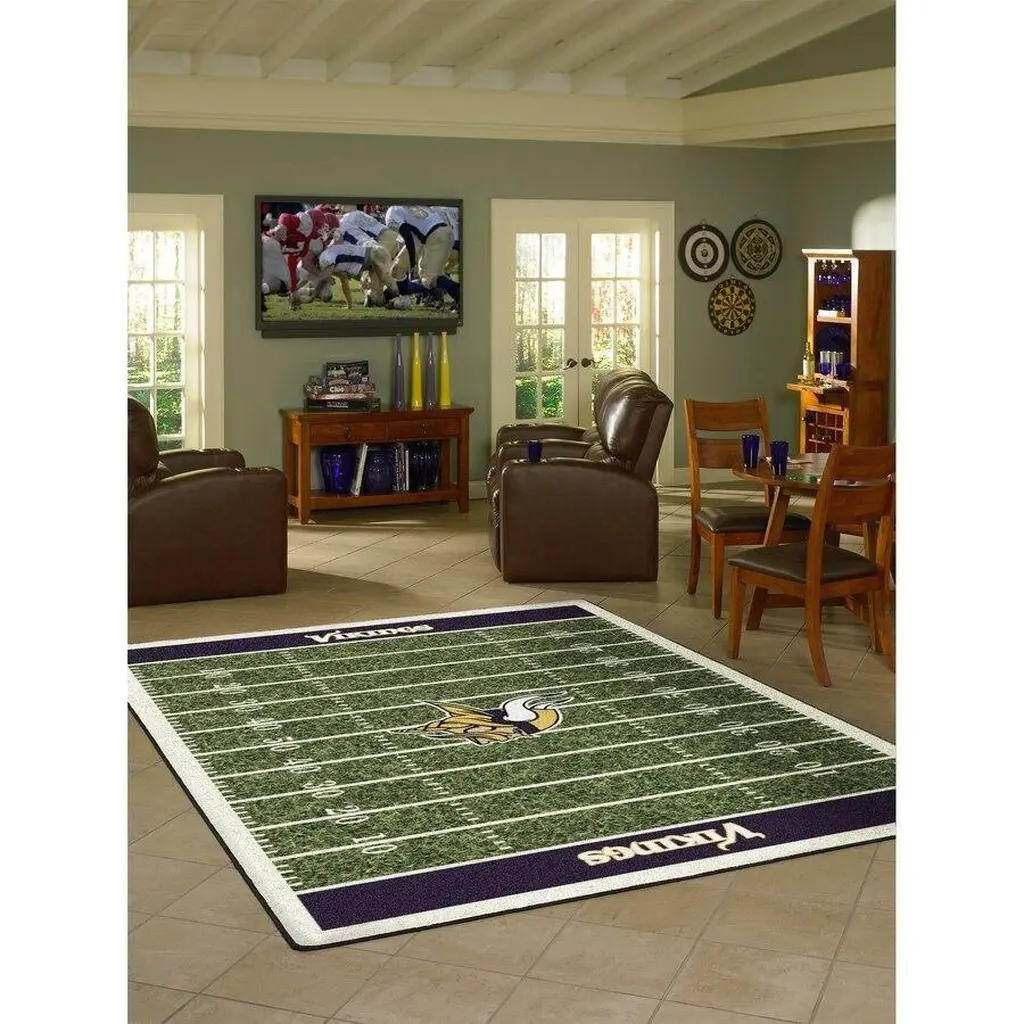 Vikings Football Field Rug for Game Day Fans Green and Purple