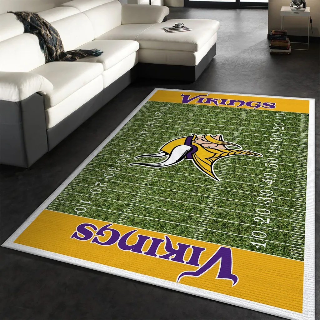 Vikings Football Field Rug Living Room Decor Green and Yellow