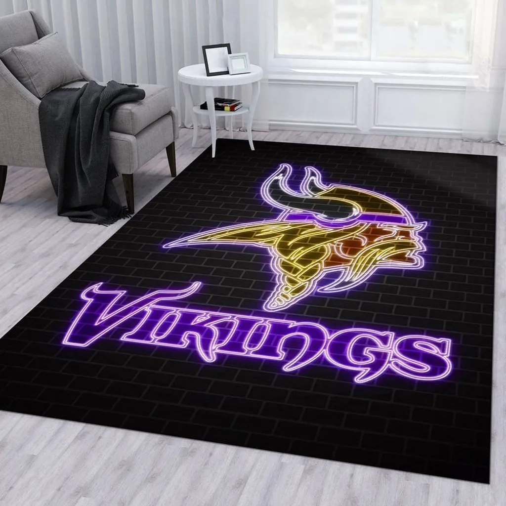 Vikings Neon Style Area Rug for Living Room Decor Black and Purple
