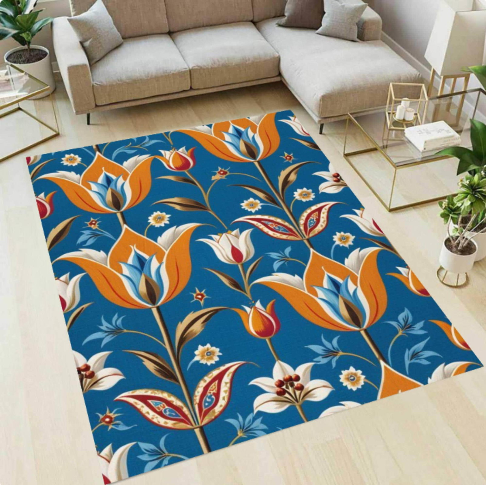 Vintage Blue Floral Turkish Area RugTVC1708391
