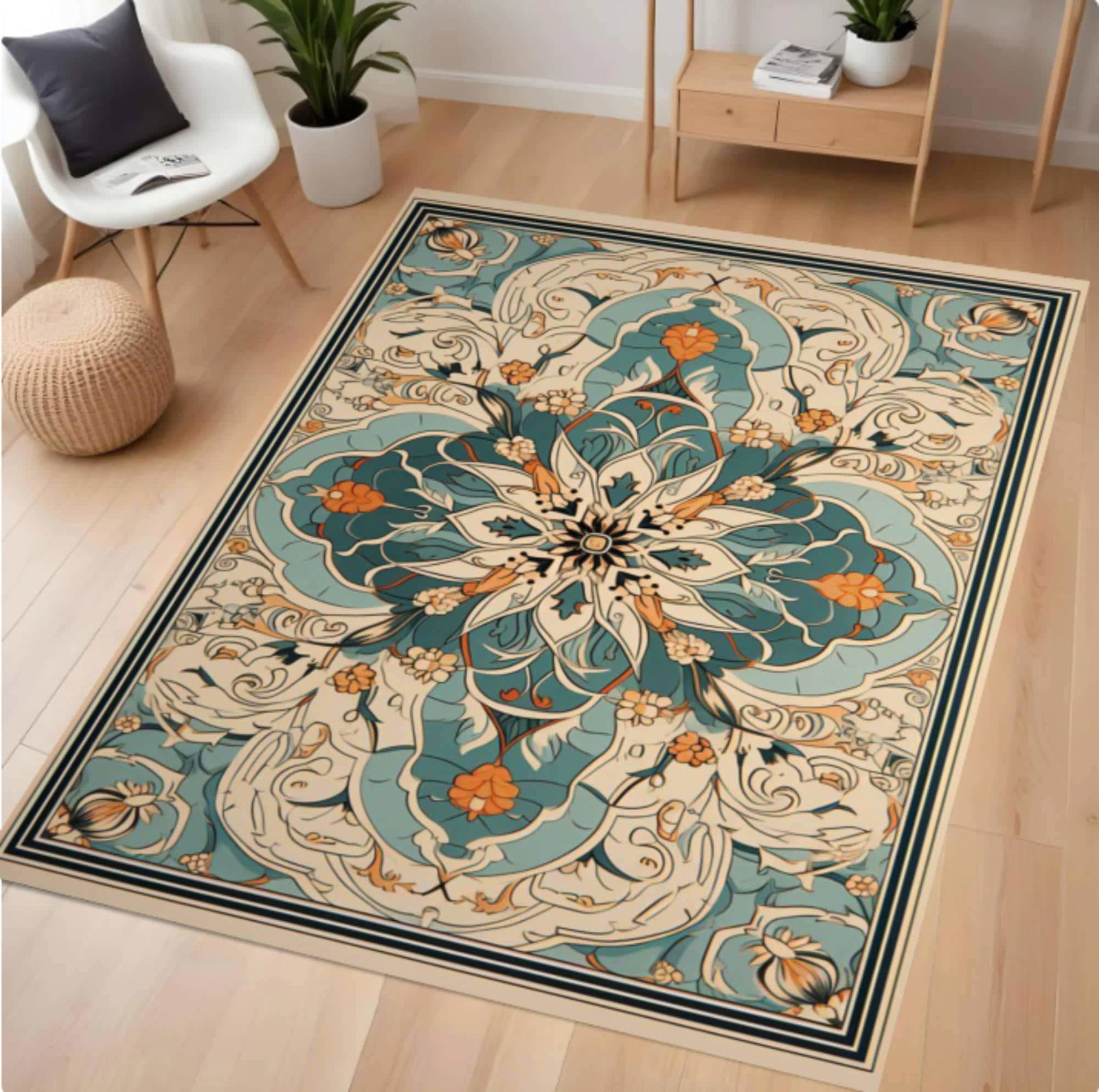 Vintage Boho Mandala Floral Rug - Washable Non-Slip Area RugTVC1708366