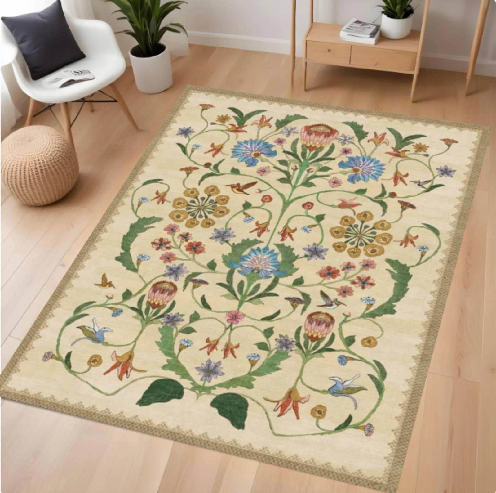 Vintage Botanical Rug Cottagecore Floral Living Room Rug Washable Non-slipTVC1708373