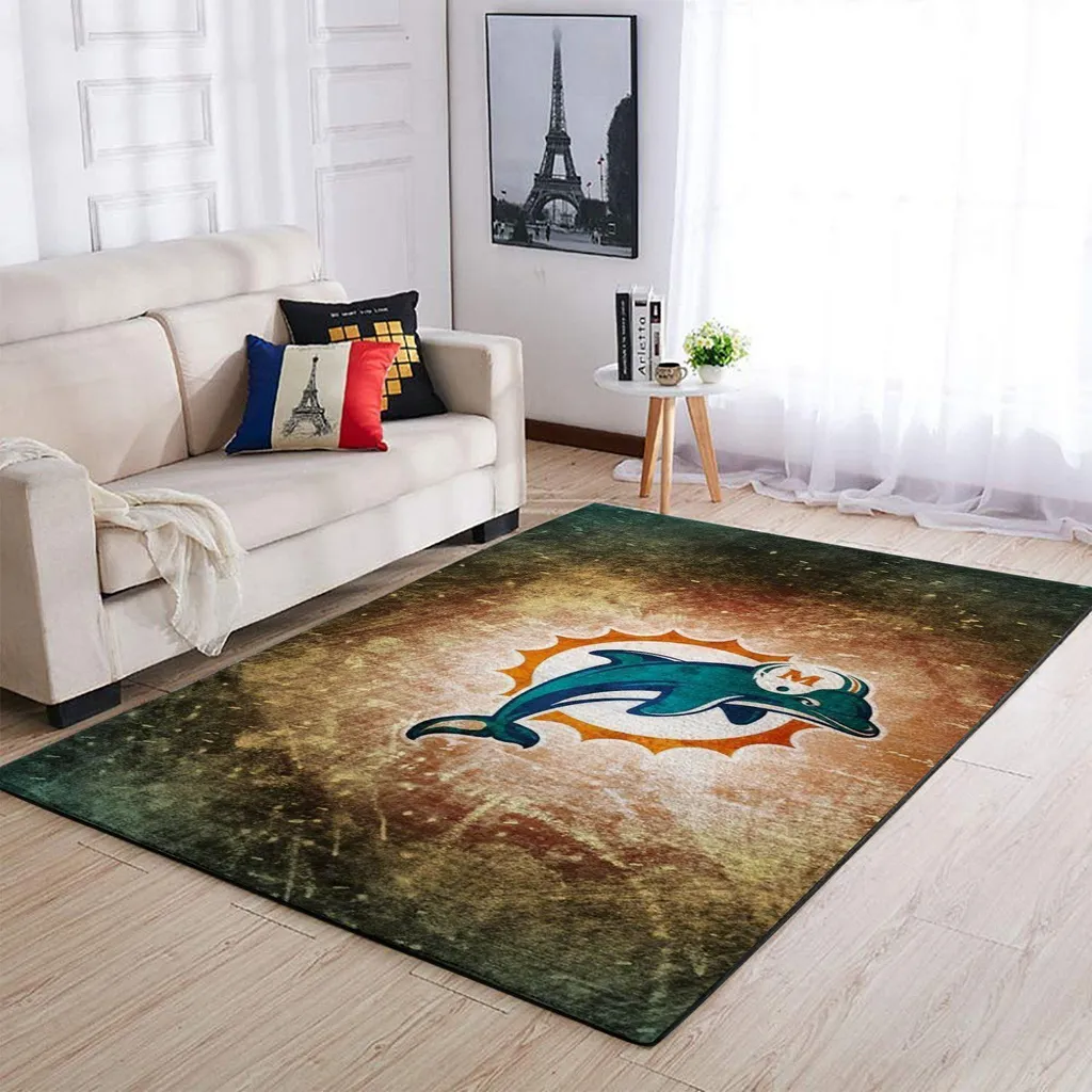 Vintage Dolphin Area Rug for Living Room Decor Green and Orange