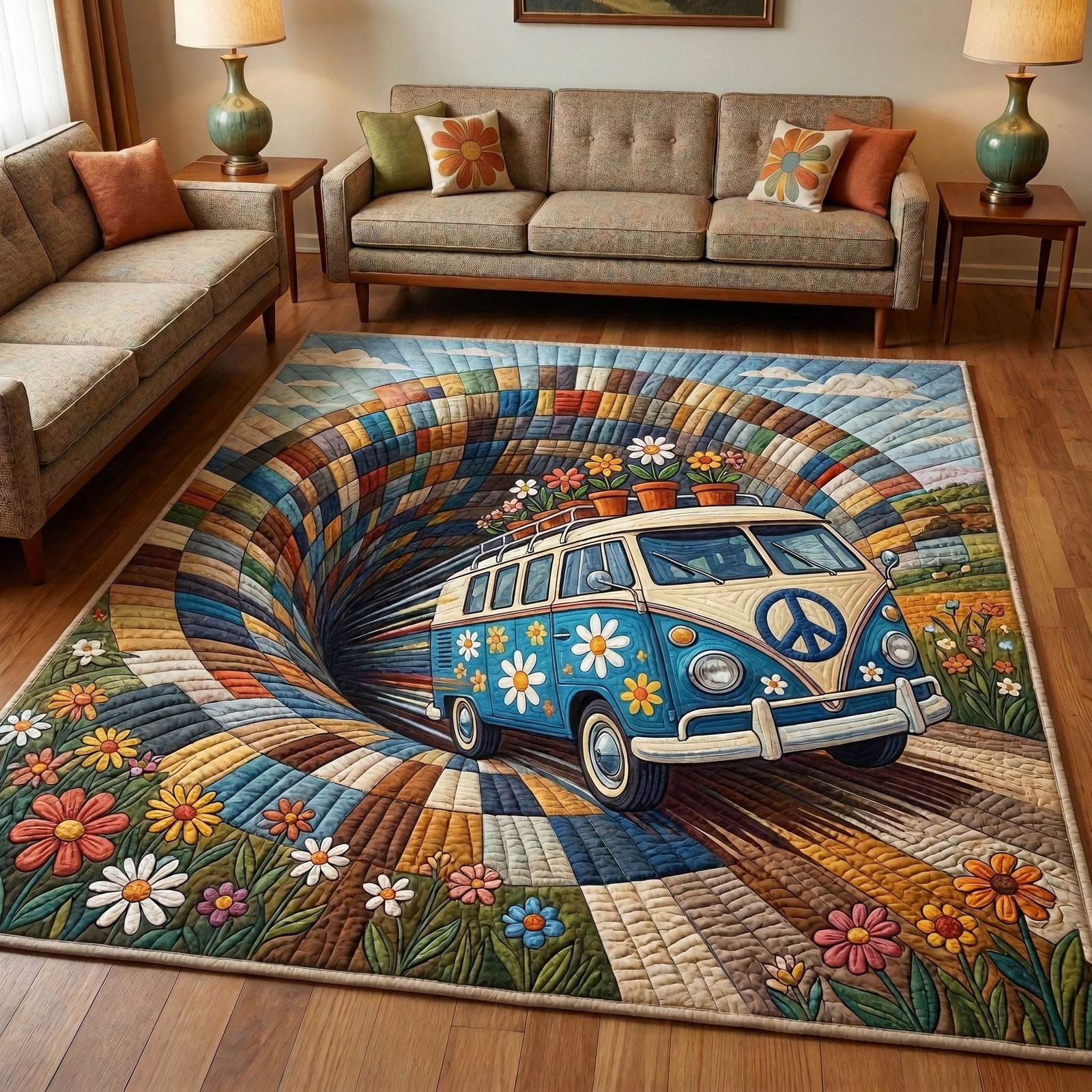 Vintage Escape Area Rug - Non-Slip Washable 3D Print Rug for Living Room & BedroomTVC210898