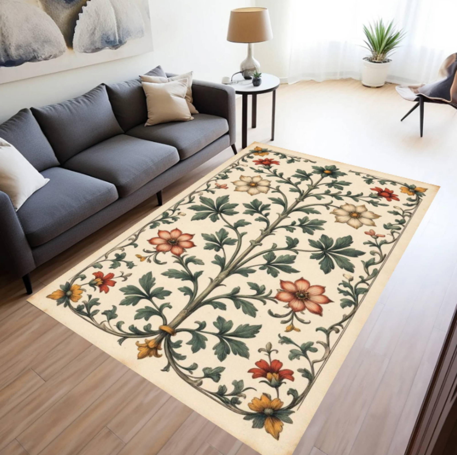 Vintage Floral Botanical Area Rug, Classic Garden StyleTVC1708393