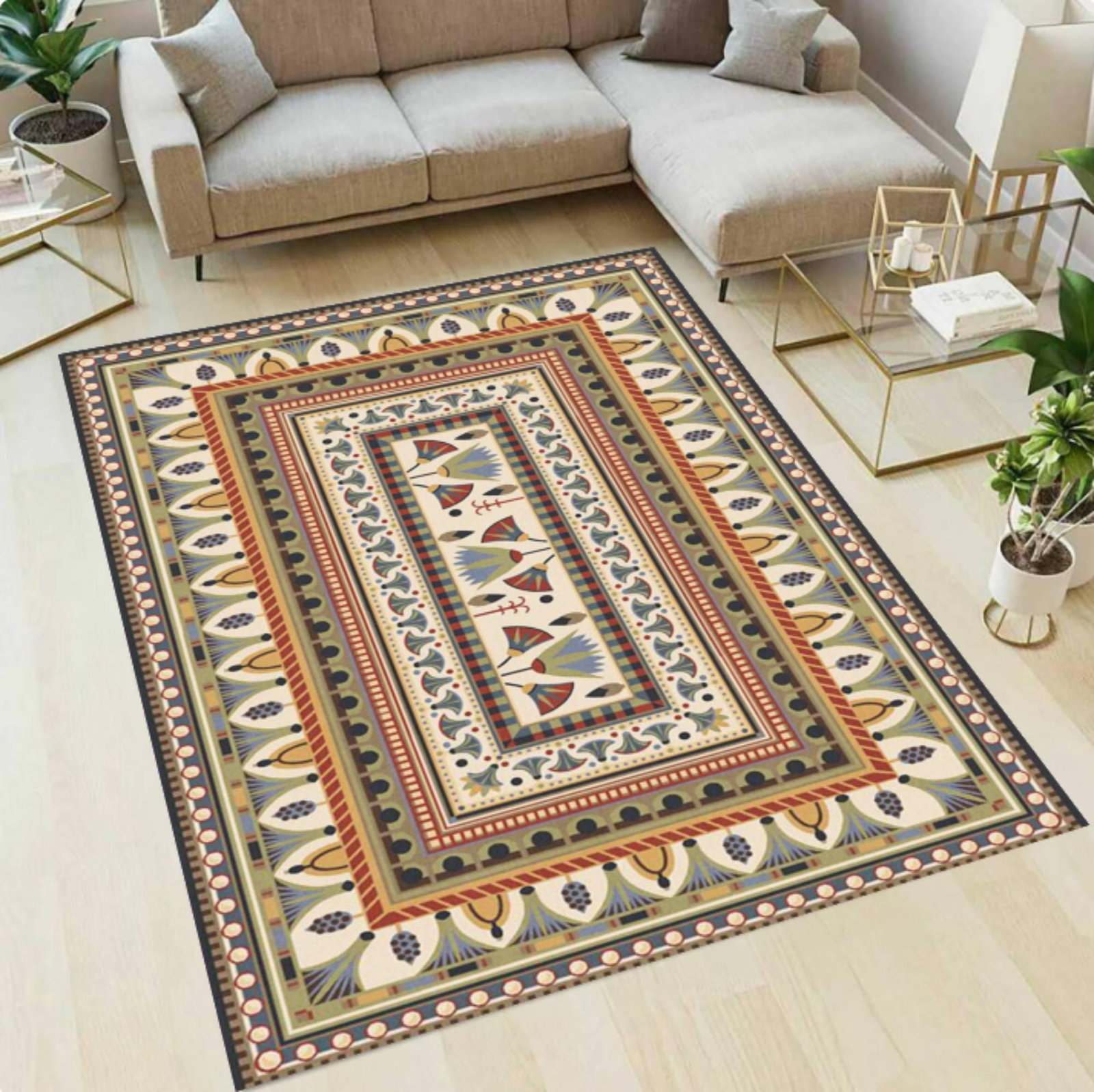 Vintage Folk Art Area Rug, Brown Geometric Ethnic StyleTVC1708392