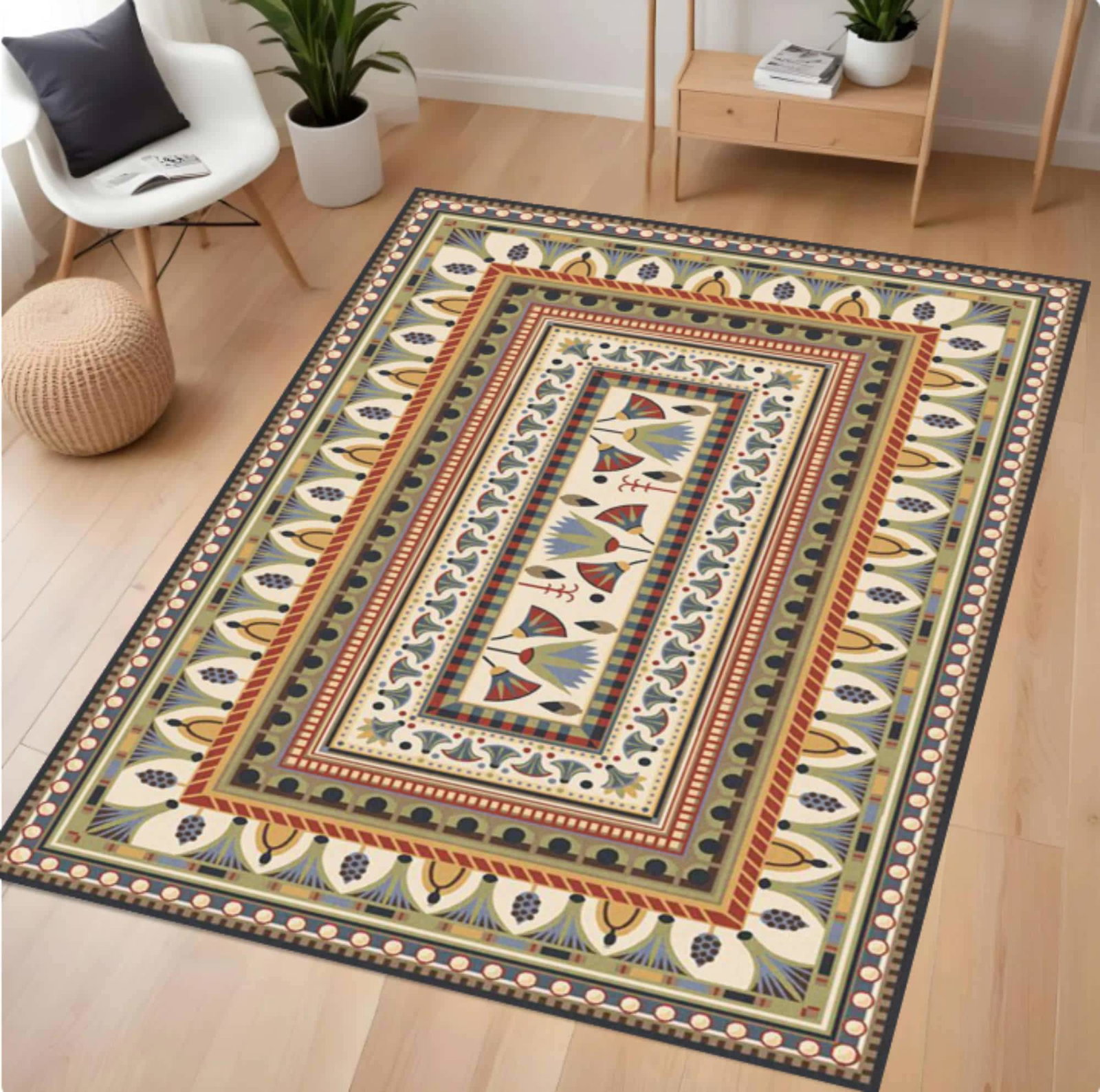 Vintage Folk Art Rug Geometric Ethnic Style Washable Non-slipTVC1708370
