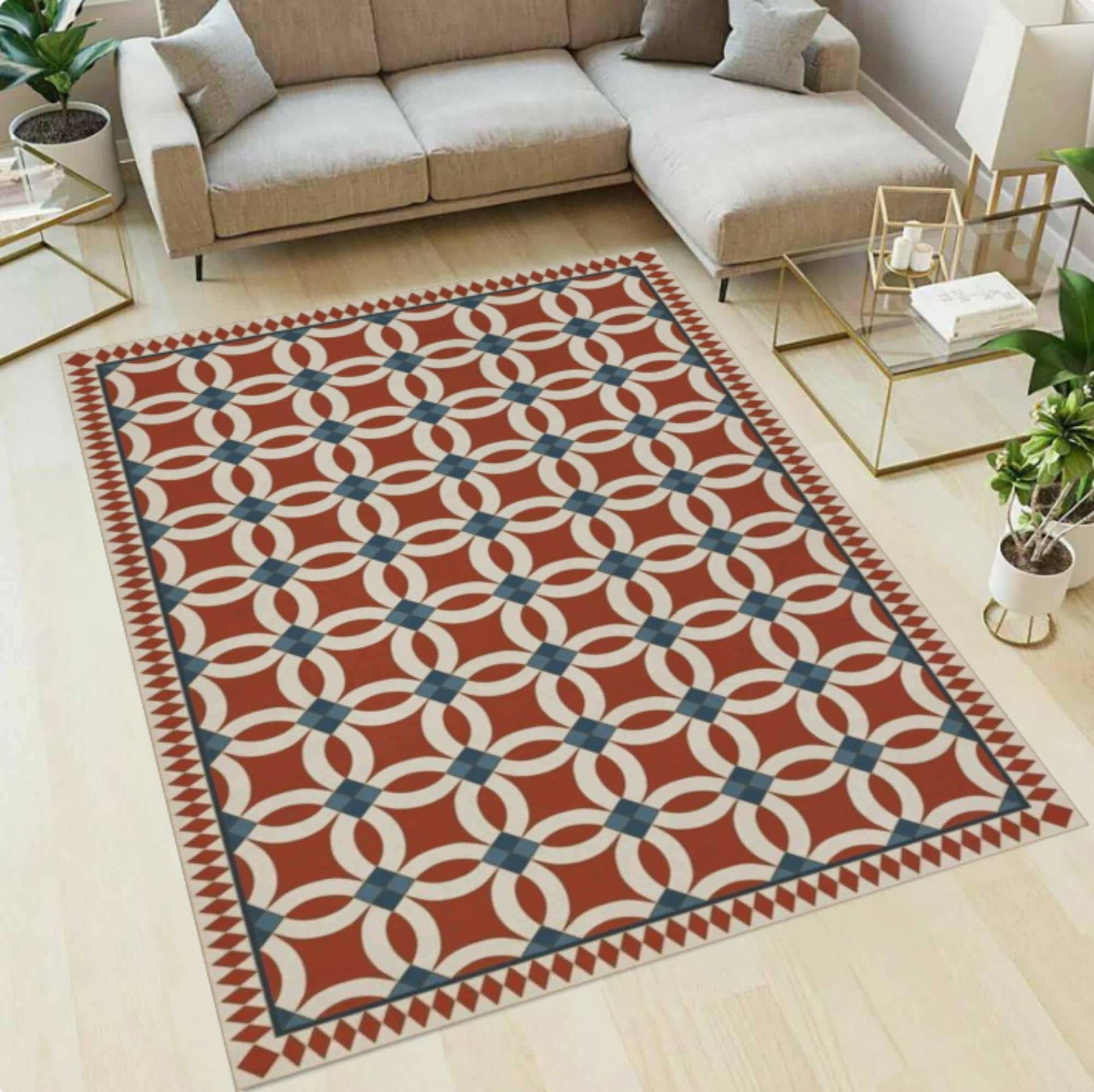 Vintage Geometric Area Rug, Mediterranean Pattern CarpetTVC1708386