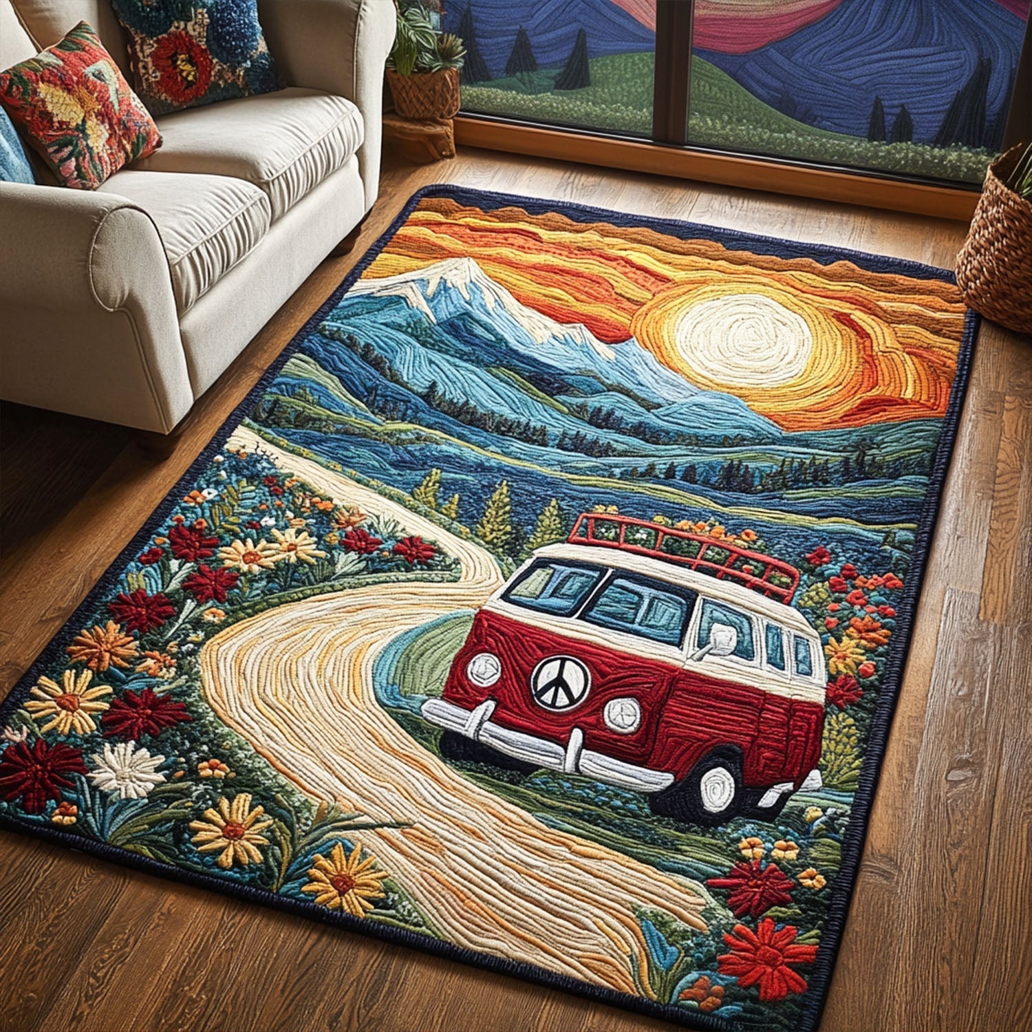 Vintage Glow Area Rug - Non-Slip Washable 3D Print Rug for Living Room & BedroomTVC210898