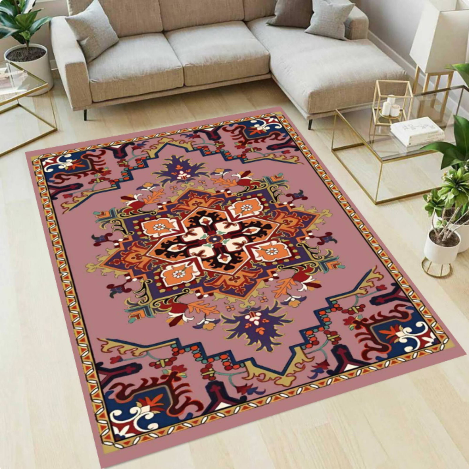 Vintage Oriental Area Rug, Washable Boho Living Room CarpetTVC1708389