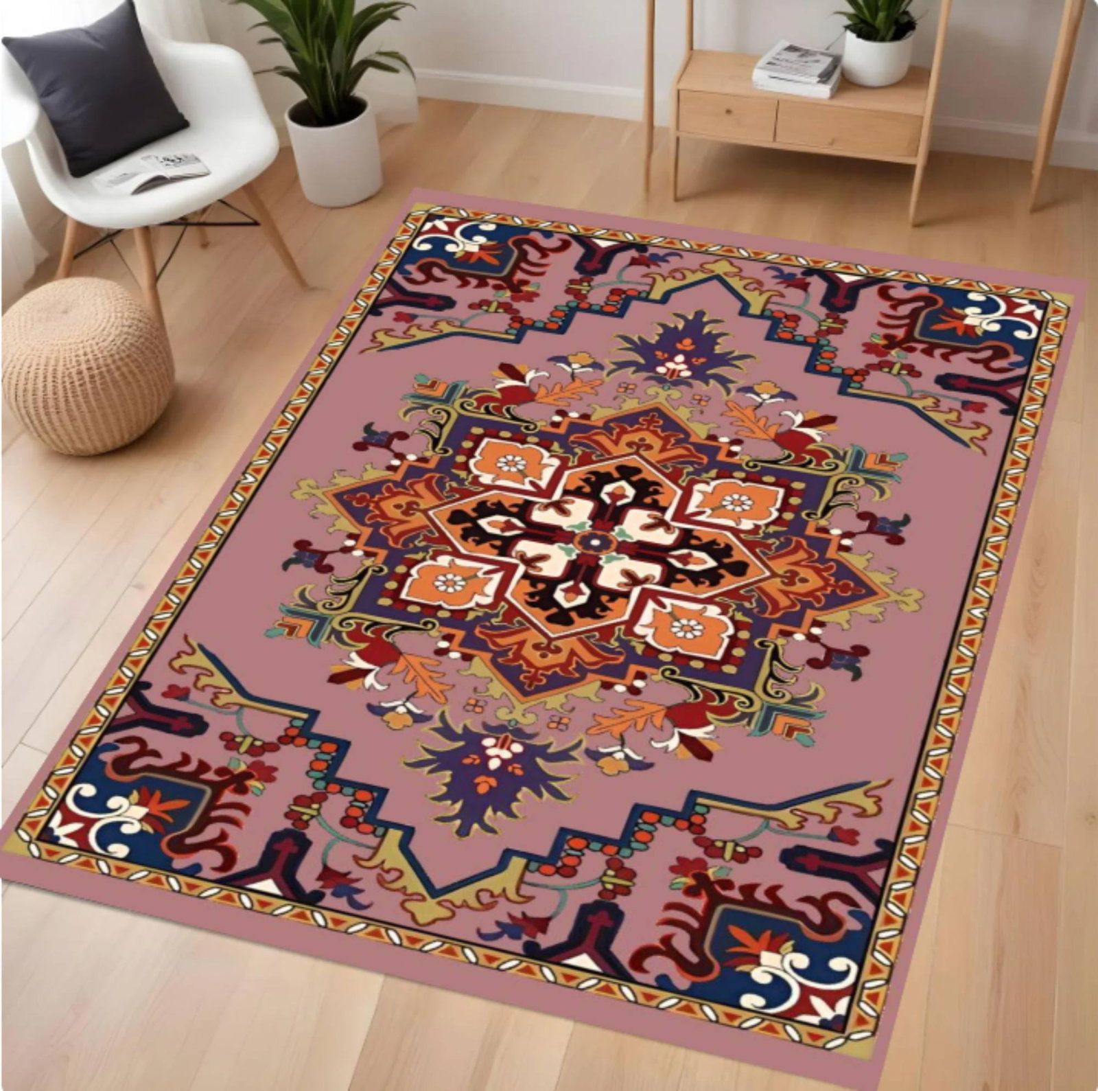Vintage Oriental Rug Washable Boho Living Room RugTVC1708367