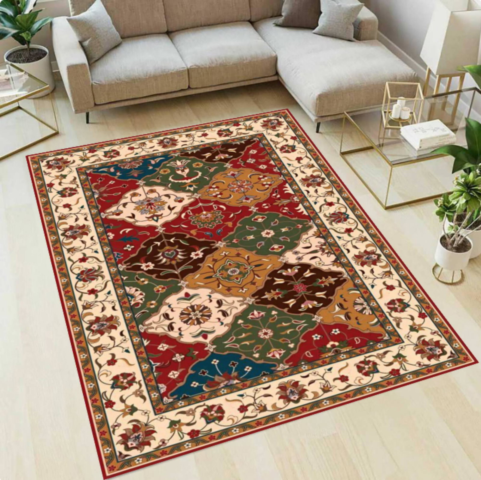 Vintage Patchwork Area Rug, Traditional Oriental Floral CarpetTVC1708382