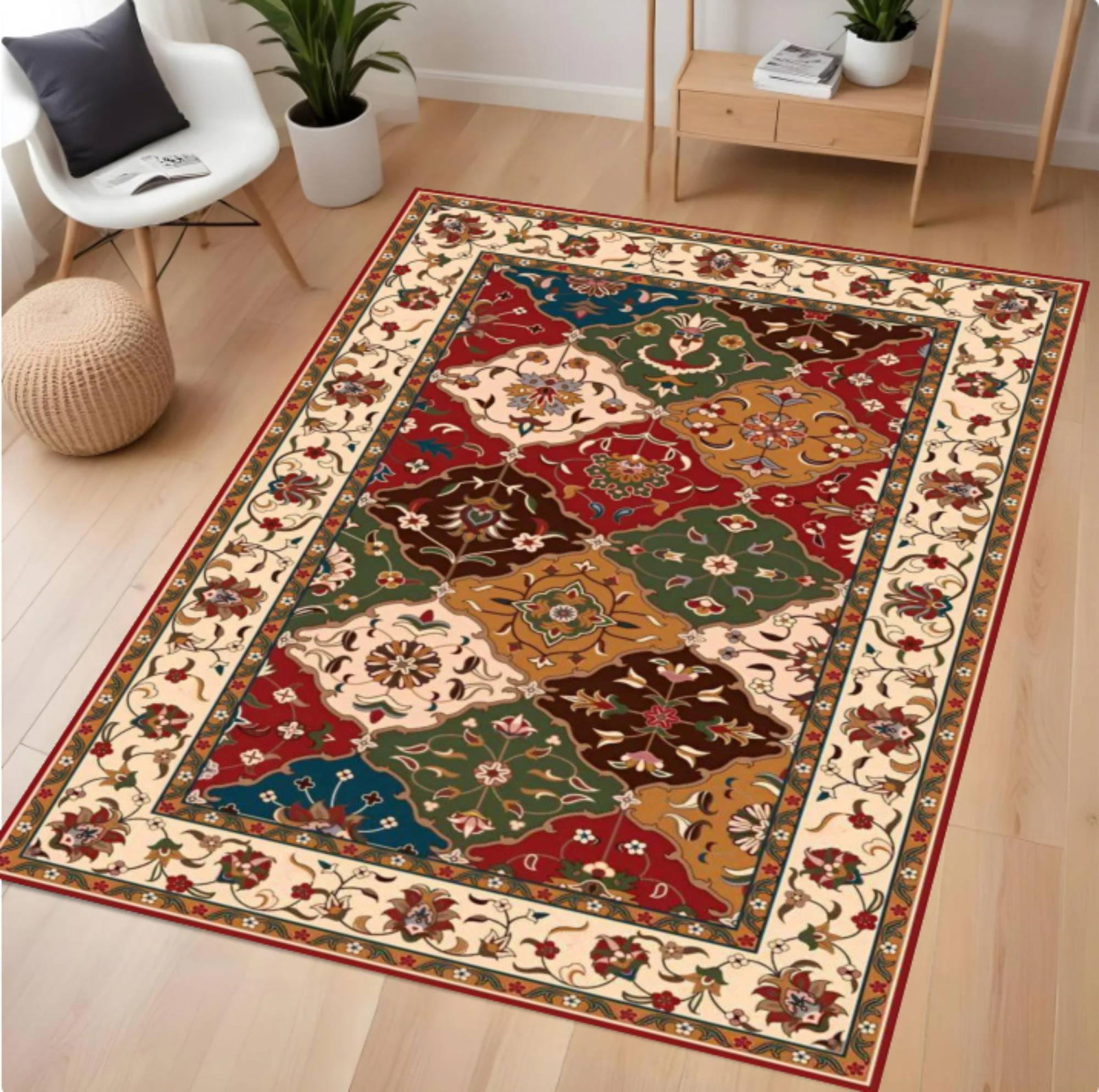 Vintage Patchwork Rug Traditional Oriental Floral Rug Washable Rug Non-slipTVC1708357