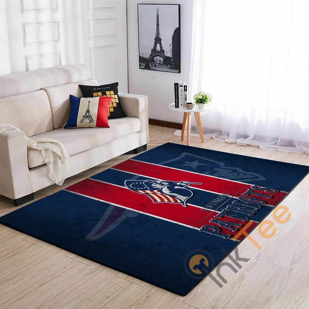 Vintage Patriots Logo Area Rug for Living Room Decor Blue and Red