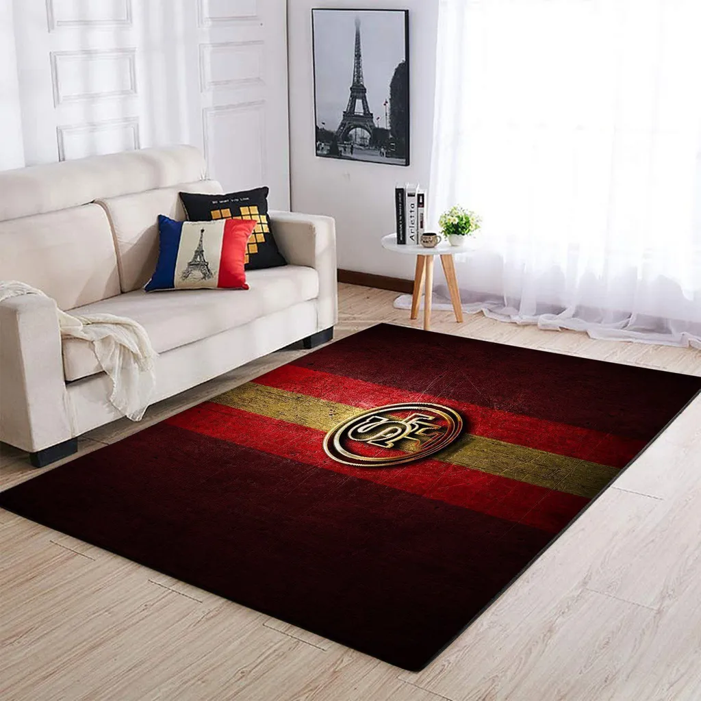 Vintage Rug with Bold Center Emblem Design Red and Yellow