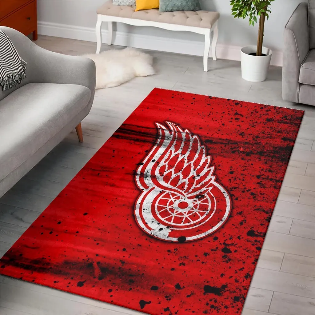 Vintage Rug with Winged Wheel Design for Living Room Black and Red