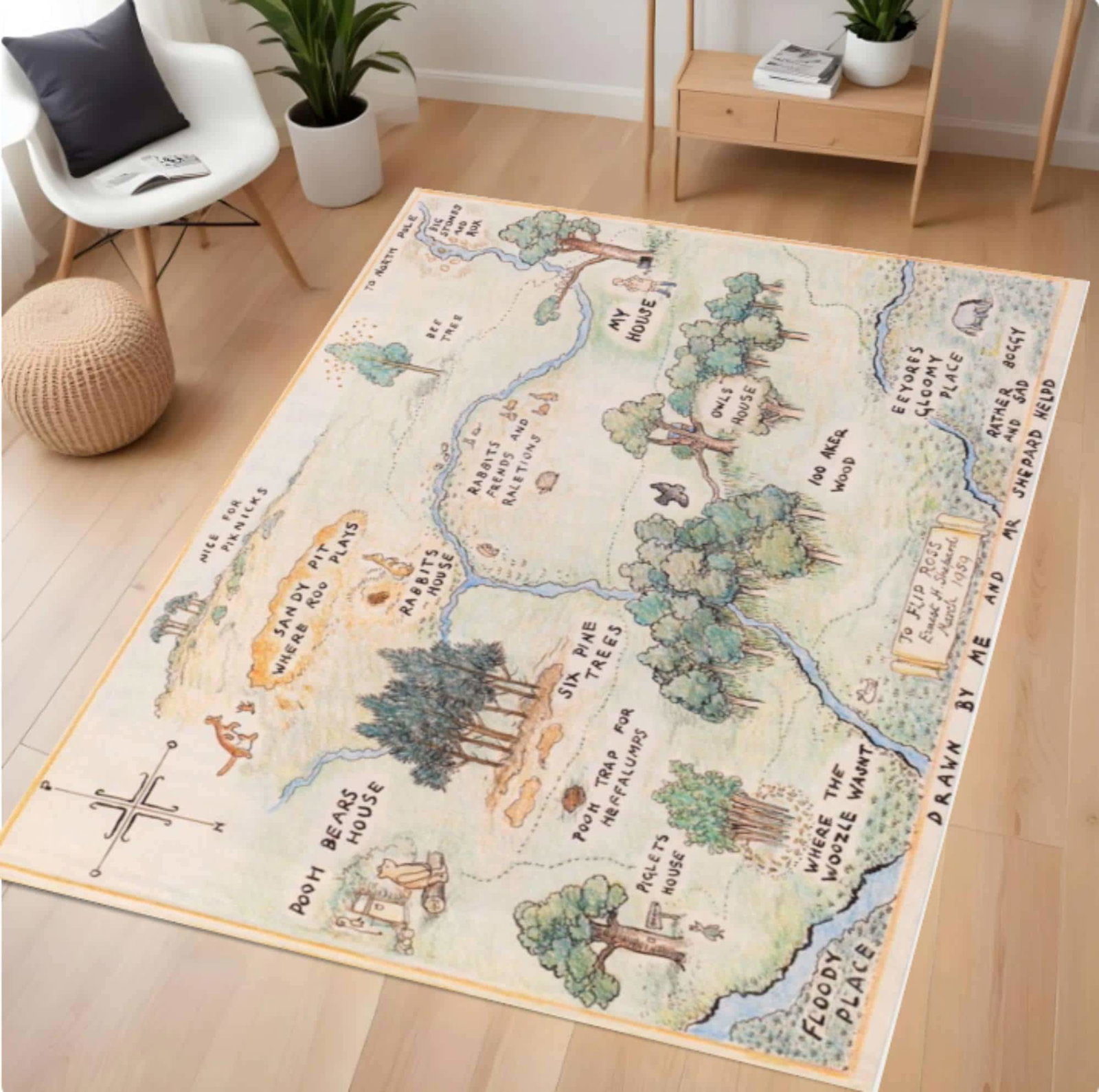Vintage Storybook Map Rug Illustrated Landscape Rug Decor Kids RoomTVC1708375