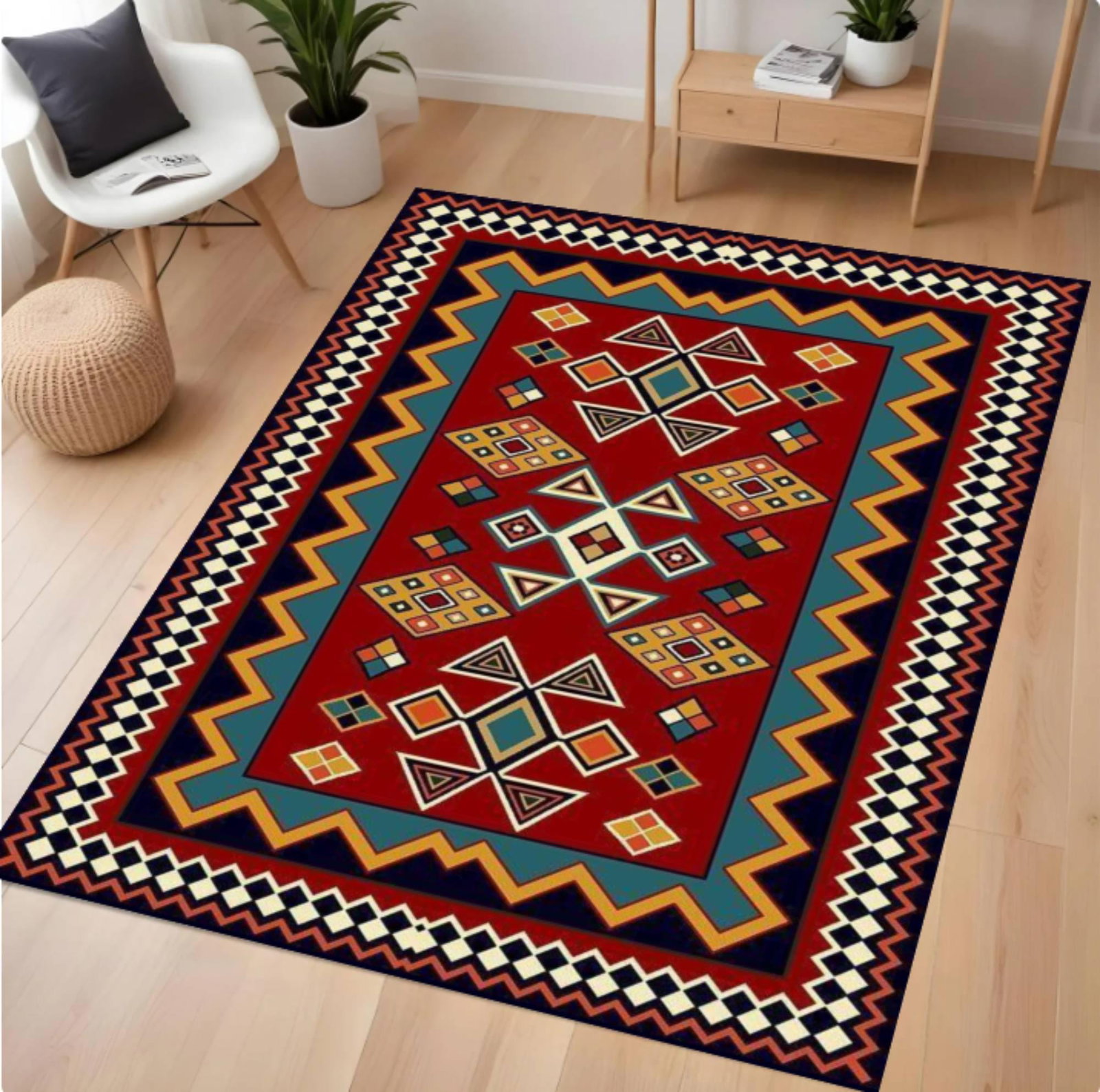 Vintage Tribal Rug Washable Boho Rug Non-slip Rug Ethnic GeometricTVC1708359