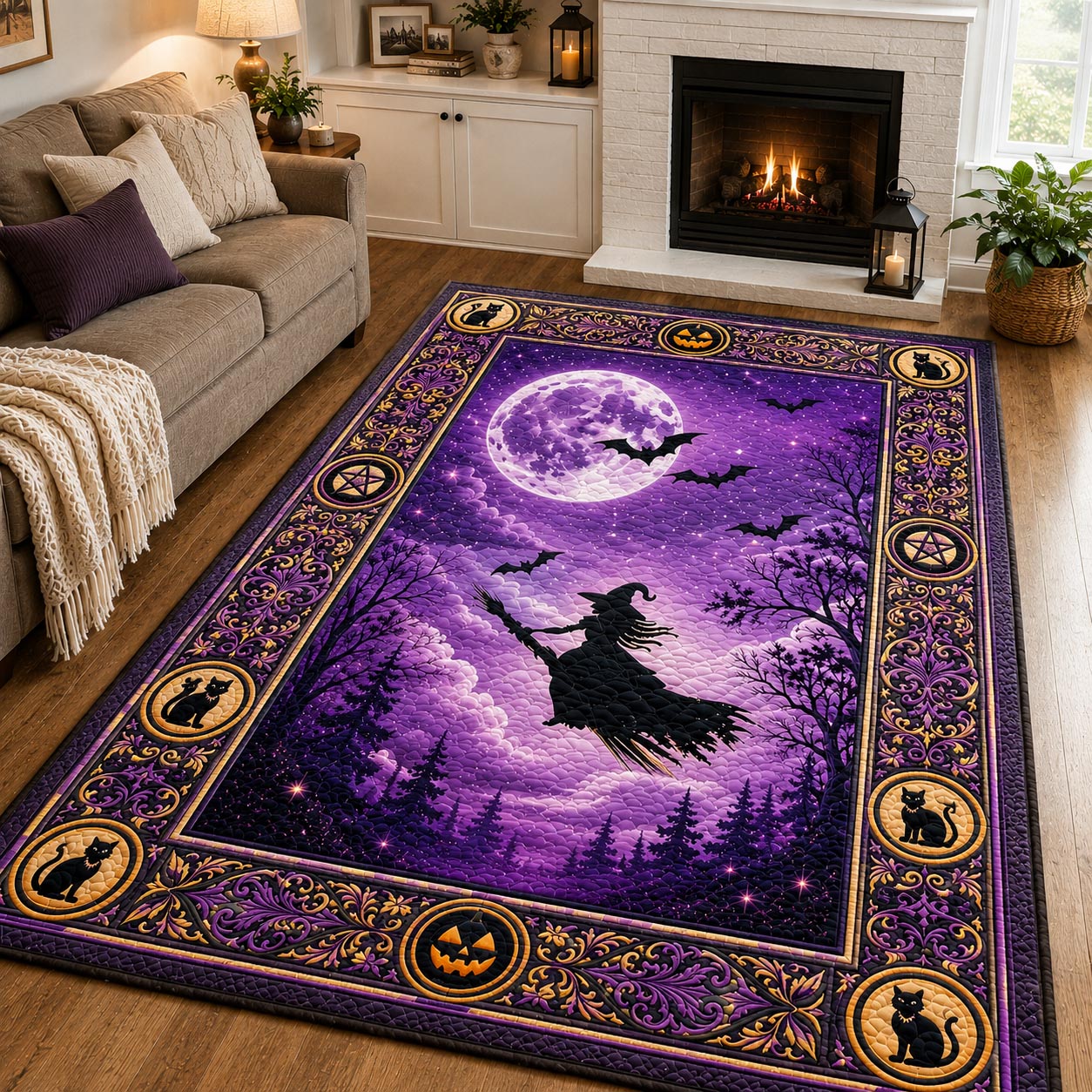 Violet Moon Witch Woods Area Rug - Non-Slip Washable 3D Print Rug for Living Room & BedroomTVC210859