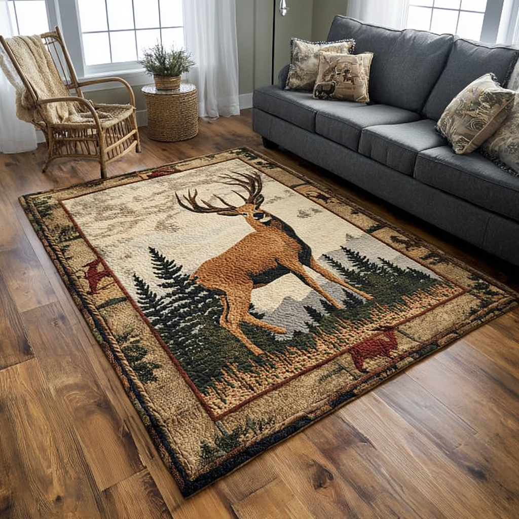 Wandering Deer Area Rug - Non-Slip Washable 3D Print Rug for Living Room & BedroomTVC210898