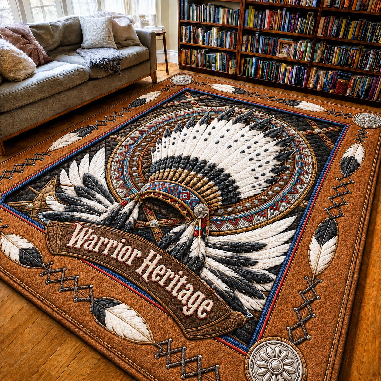 Warrior Heritage Headdress Area Rug - Non-Slip Washable 3D Print Rug for Living Room & BedroomTVC210859
