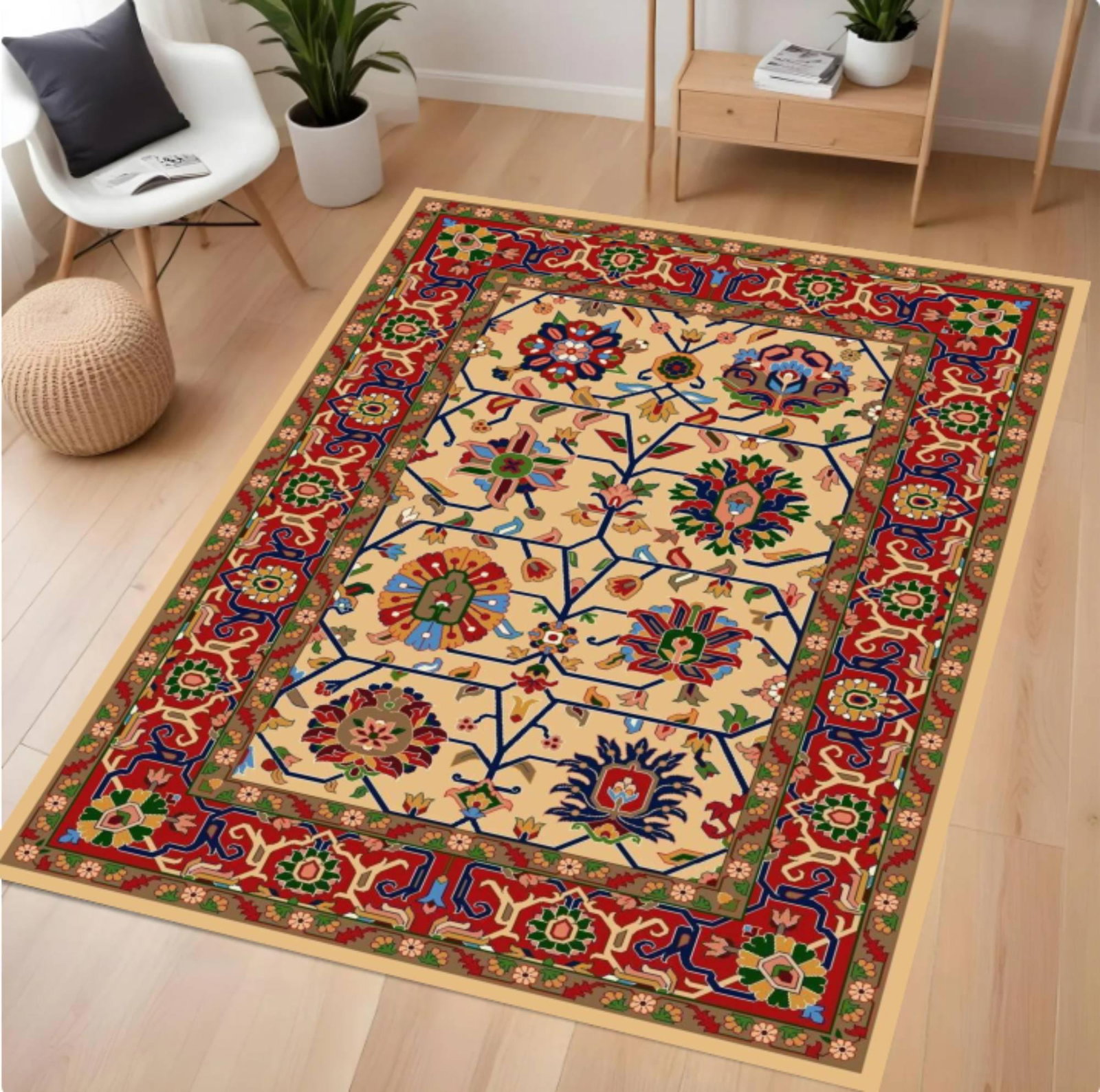 Washable Boho Rug Vintage Floral Medallion Non-slipTVC1708371