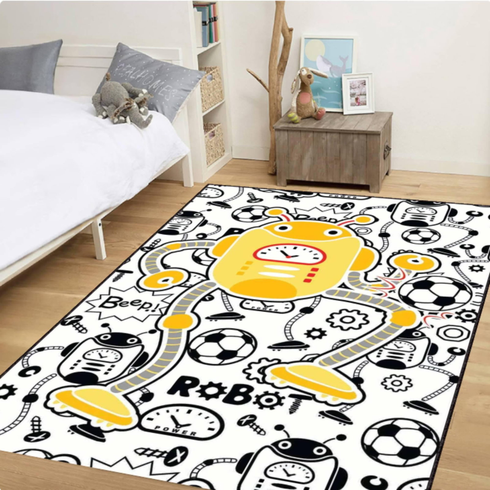 Washable Robot Kids Rug | Non-Slip Playroom Area CarpetTVC1708356