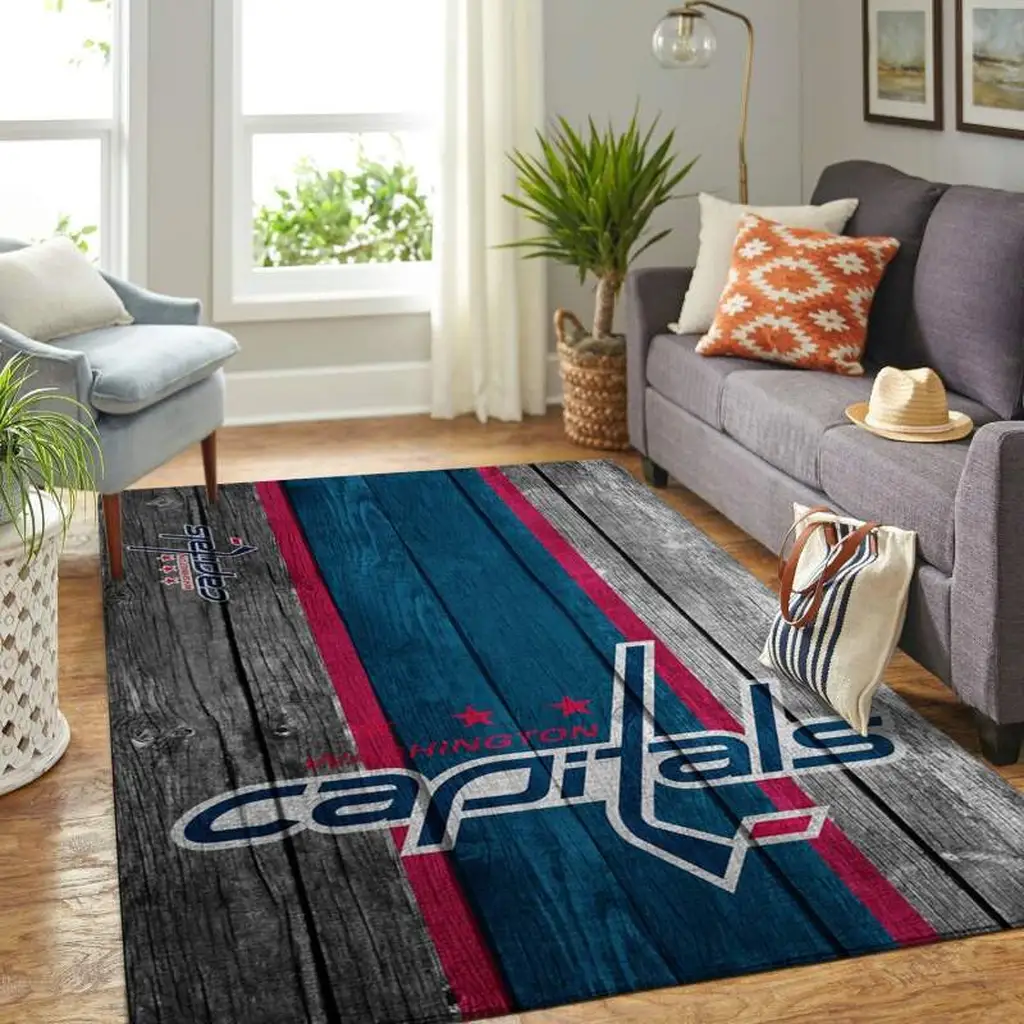 Washington Capitals Rug - Wood Style Area for Living Room Decor Blue and Gray