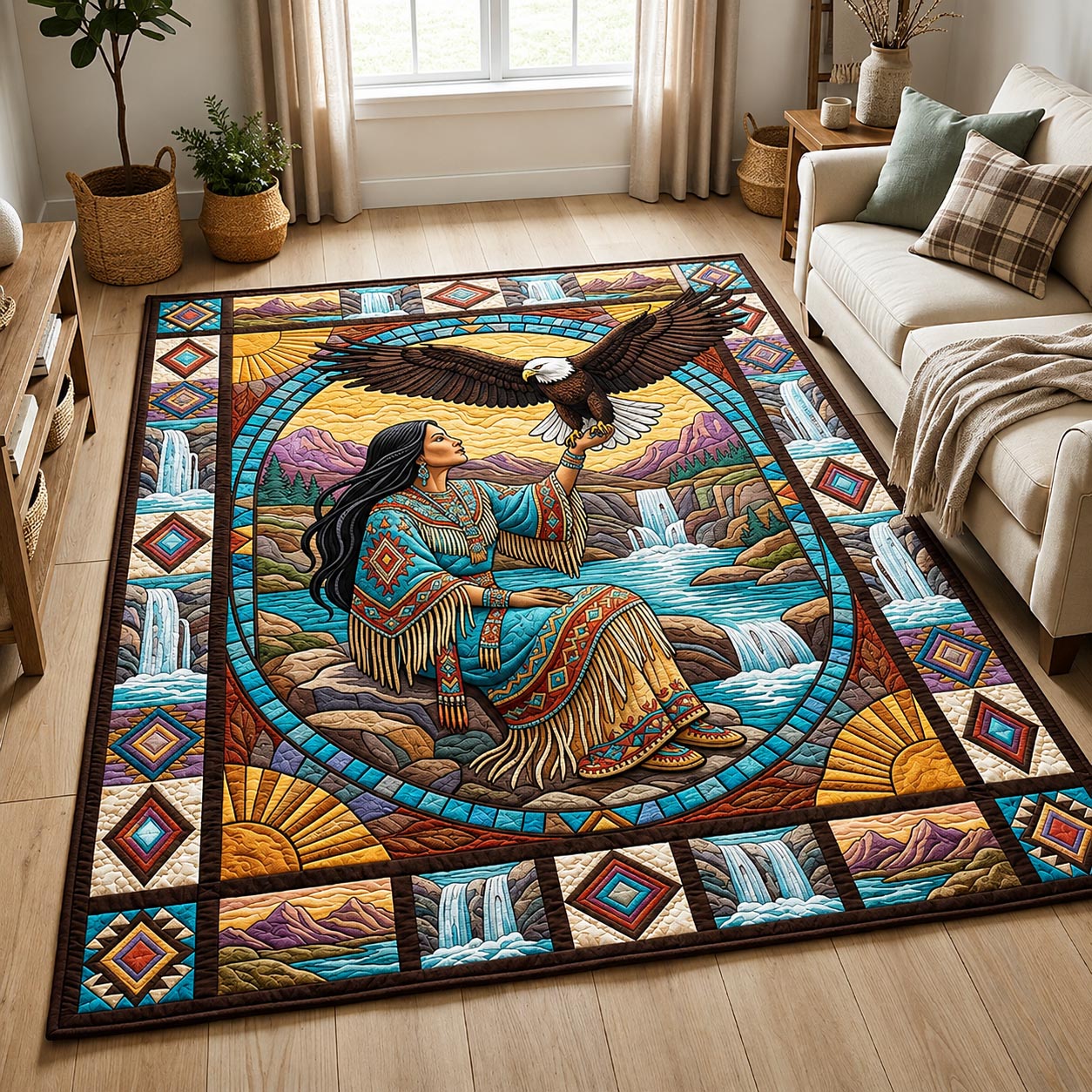 Waterfall Eagle Maiden Area Rug - Non-Slip Washable 3D Print Rug for Living Room & BedroomTVC210863