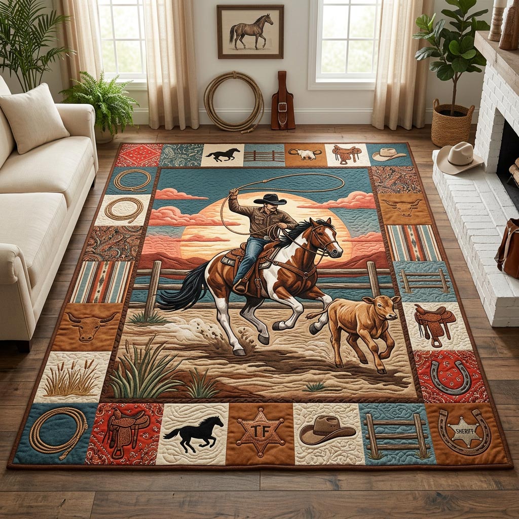 Western Cowboy Area Rug - Non-Slip Washable 3D Print Rug for Living Room & Bedroom (DesignTVC2108185
