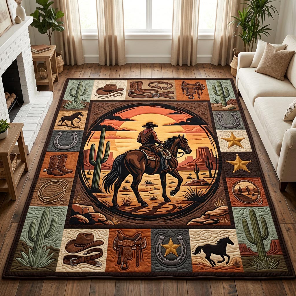 Western Cowboy Area Rug - Non-Slip Washable 3D Print Rug for Living Room & BedroomTVC2108153