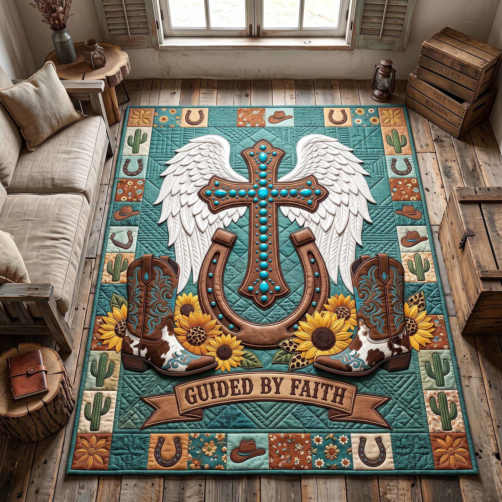 Western Grace Area Rug - Non-Slip Washable 3D Print Rug for Living Room & Bedroom (DesignTVC2108184