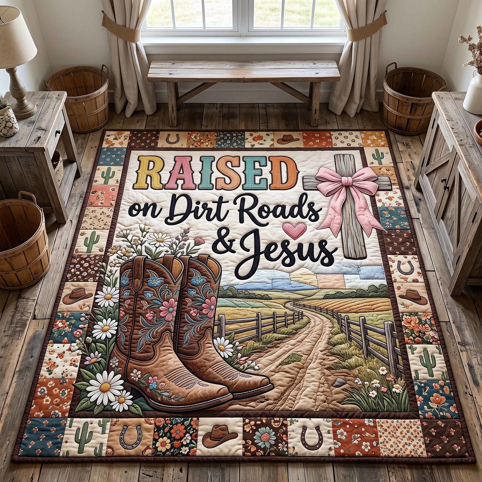 Western Grace Area Rug - Non-Slip Washable 3D Print Rug for Living Room & Bedroom (DesignTVC2108185