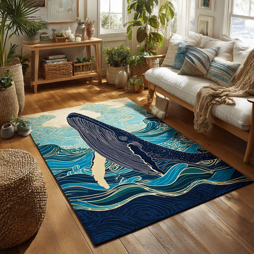 Whale Serenade Area Rug - Non-Slip Washable 3D Print Rug for Living Room & BedroomTVC210897