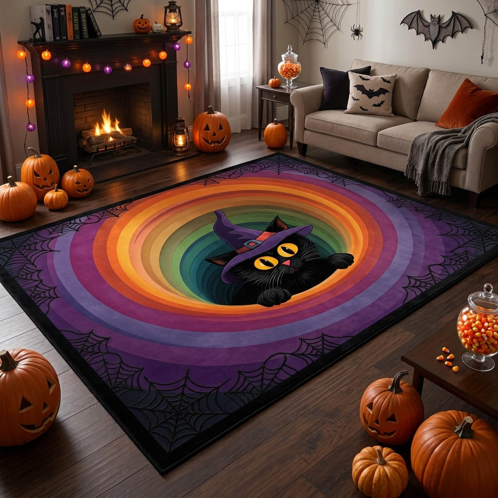 Whimsical Cat Vortex Area Rug - Non-Slip Washable 3D Print Rug for Living Room & BedroomTVC210852