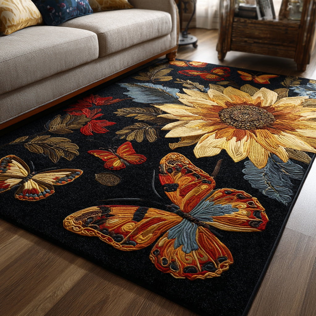 Whimsical Sunflower Area Rug - Non-Slip Washable 3D Print Rug for Living Room & BedroomTVC210897