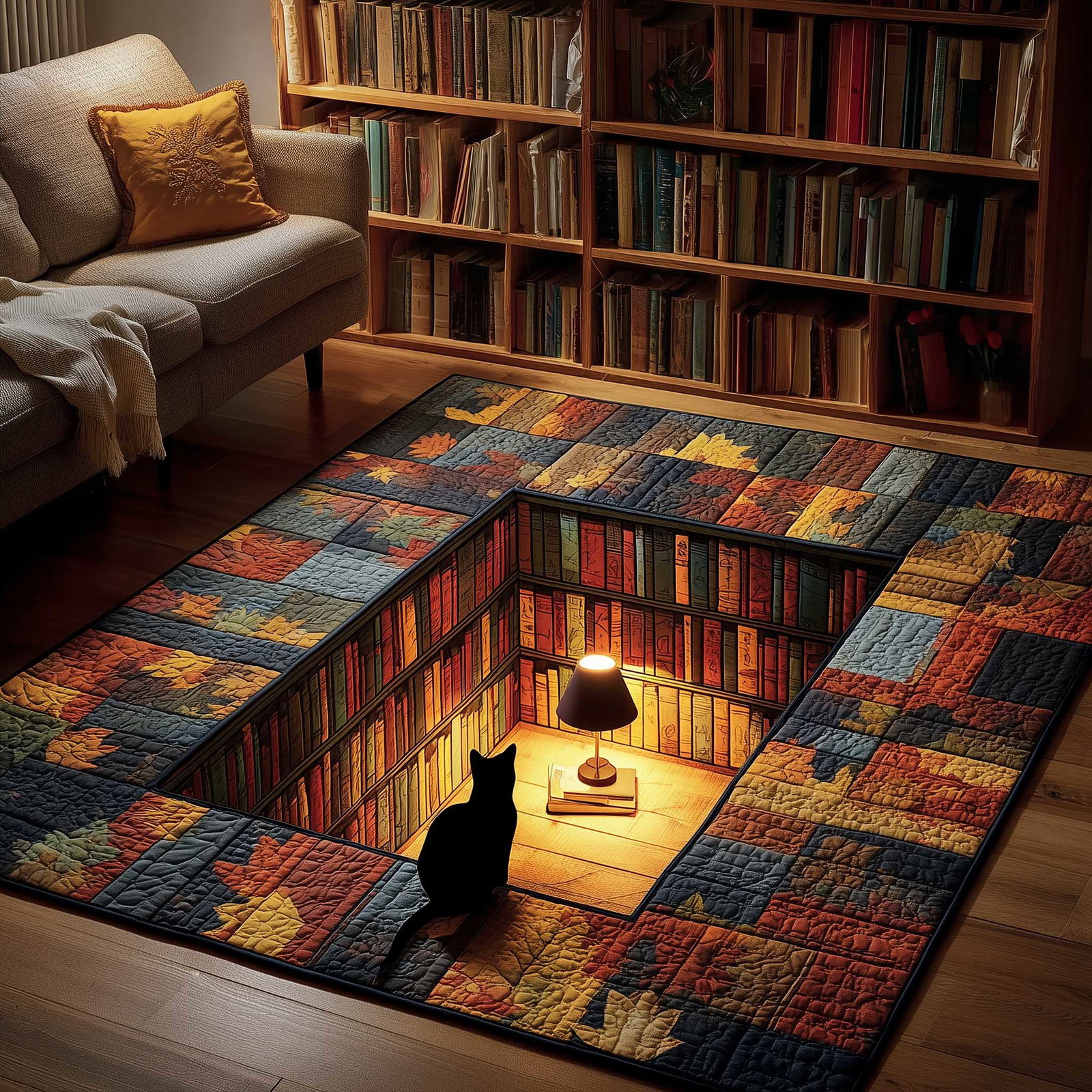 Whiskered Library Area Rug - Non-Slip Washable 3D Print Rug for Living Room & Bedroom (DesignTVC2108184