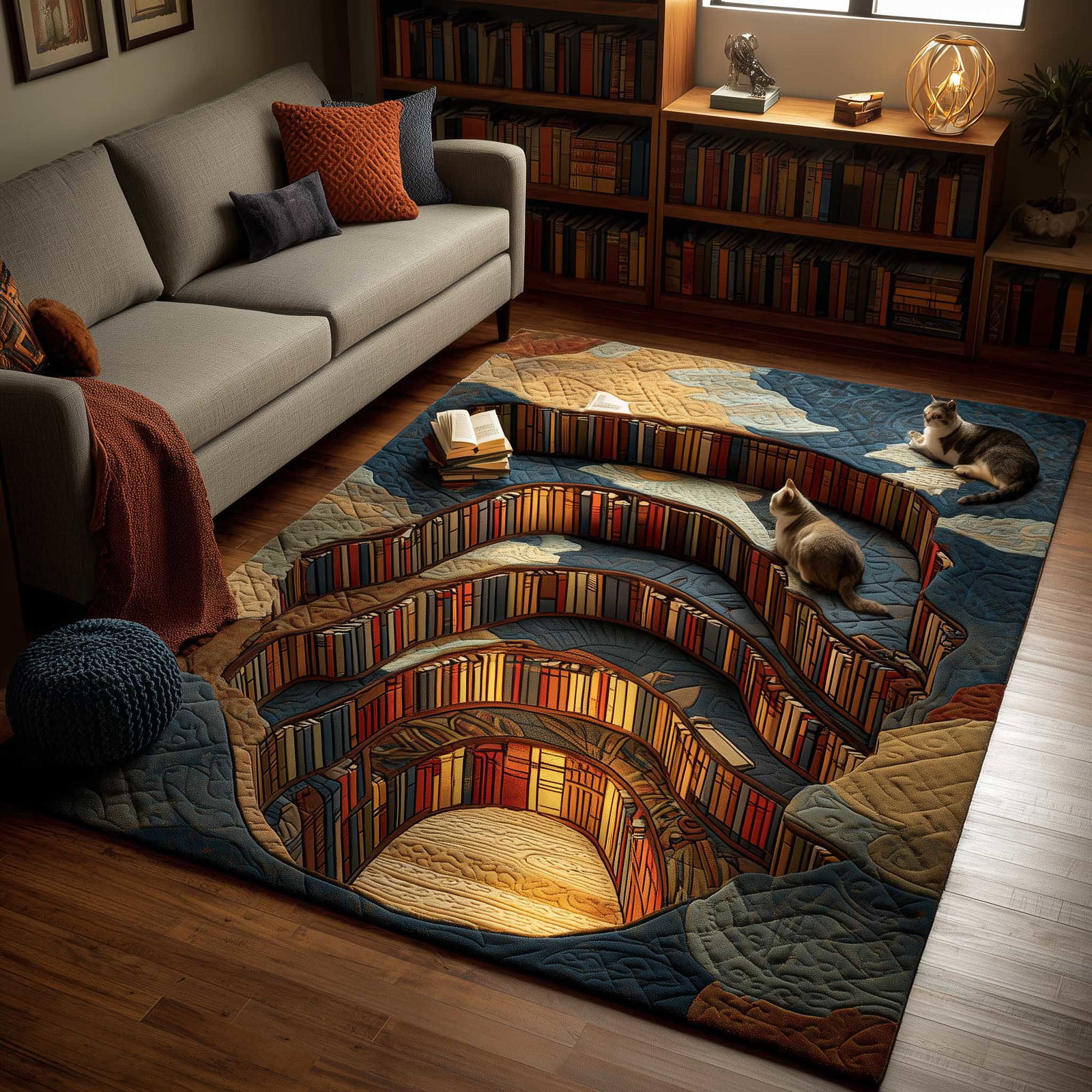 Whiskered Library Area Rug - Non-Slip Washable 3D Print Rug for Living Room & BedroomTVC2108153