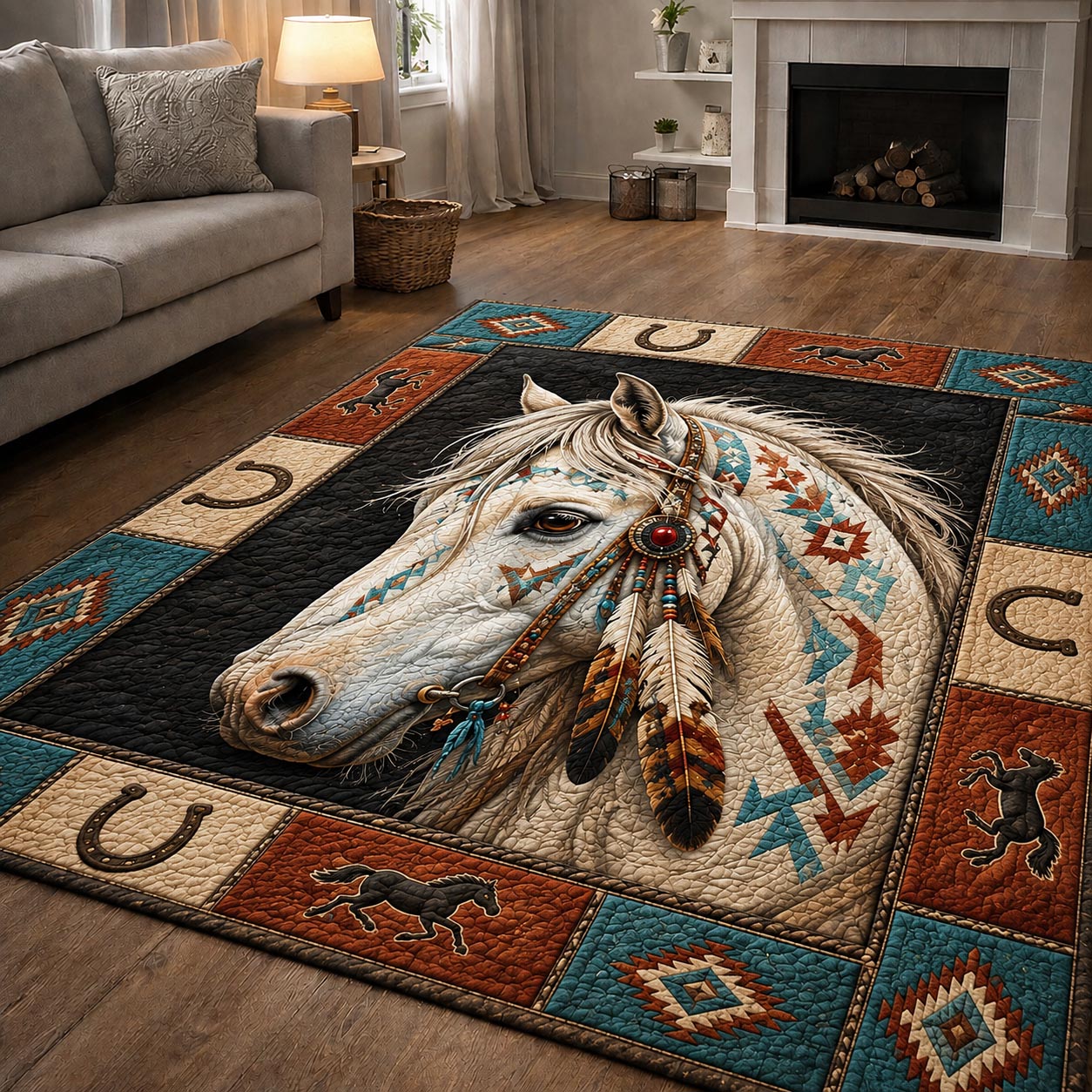 White Feather Spirit Horse Area Rug - Non-Slip Washable 3D Print Rug for Living Room & BedroomTVC210859