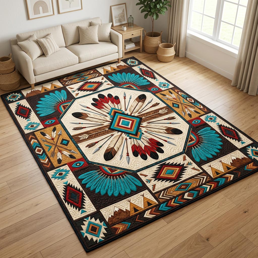 White Feather Star Medallion Area Rug - Non-Slip Washable 3D Print Rug for Living Room & BedroomTVC210863