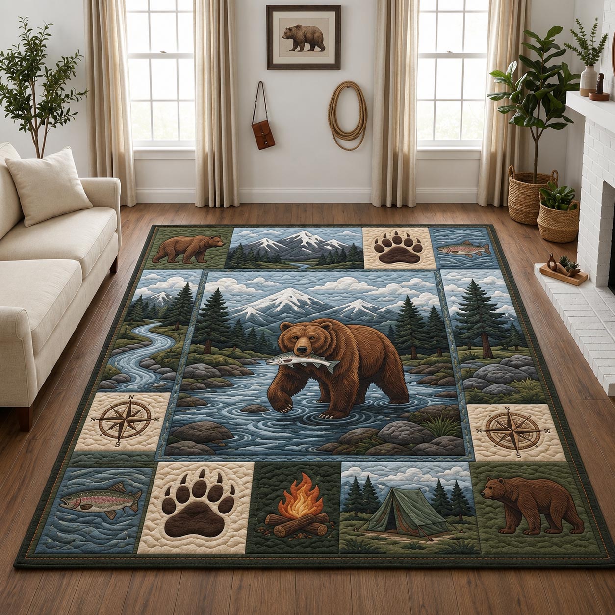 Wild Bear Area Rug - Non-Slip Washable 3D Print Rug for Living Room & Bedroom (DesignTVC2108166