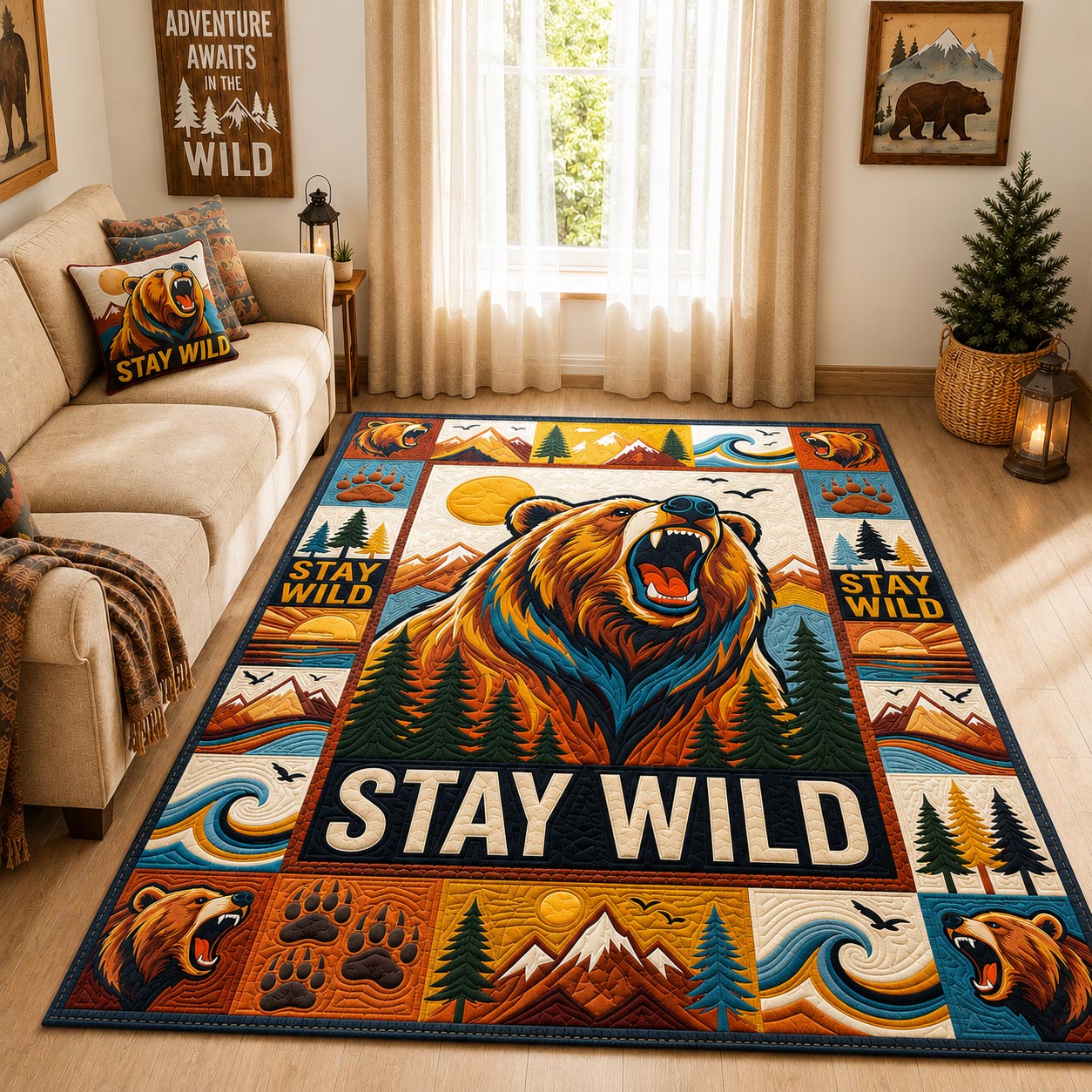 Wild Bear Area Rug - Non-Slip Washable 3D Print Rug for Living Room & BedroomTVC2108144