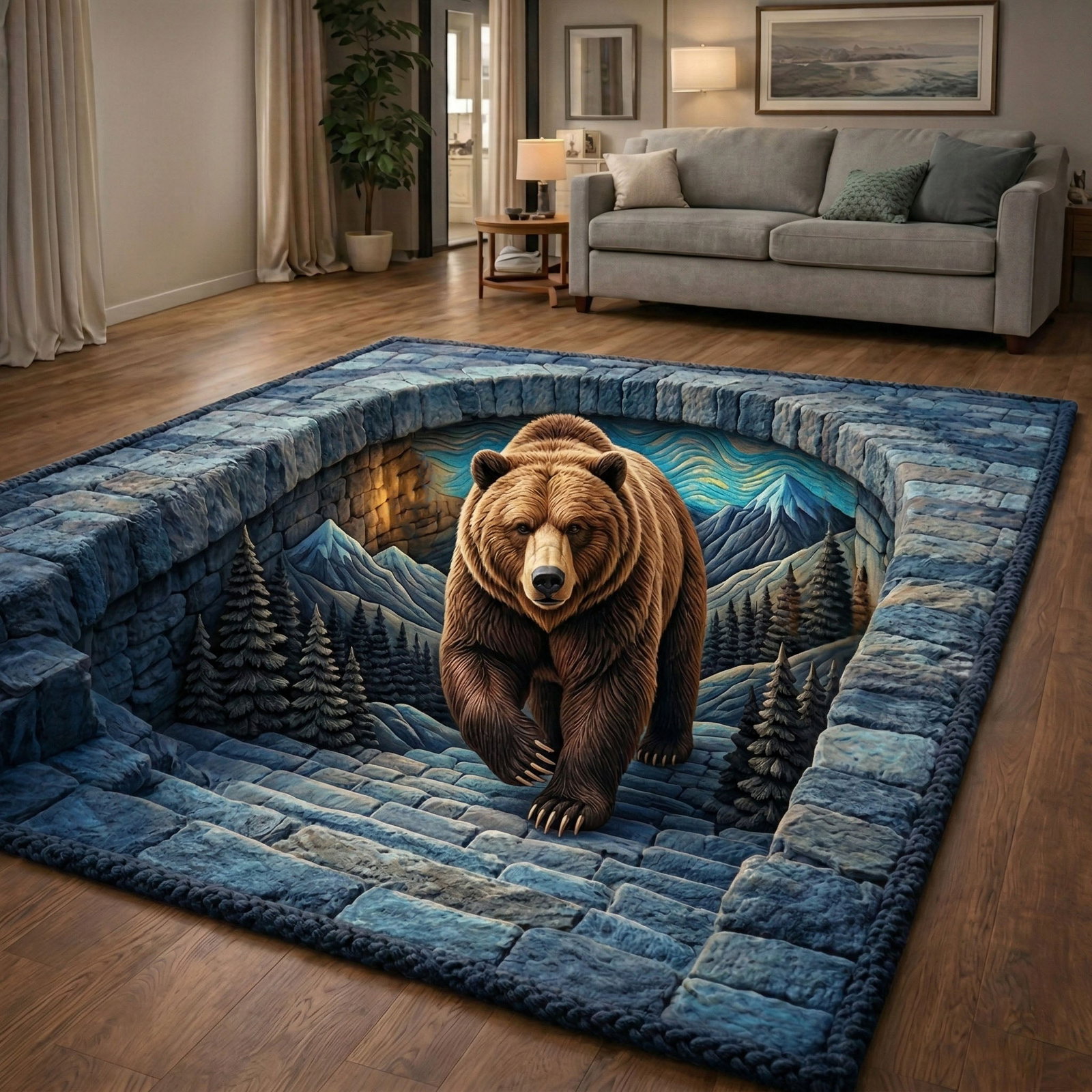 Wild Bear Path Area Rug - Non-Slip Washable 3D Print Rug for Living Room & BedroomTVC210896